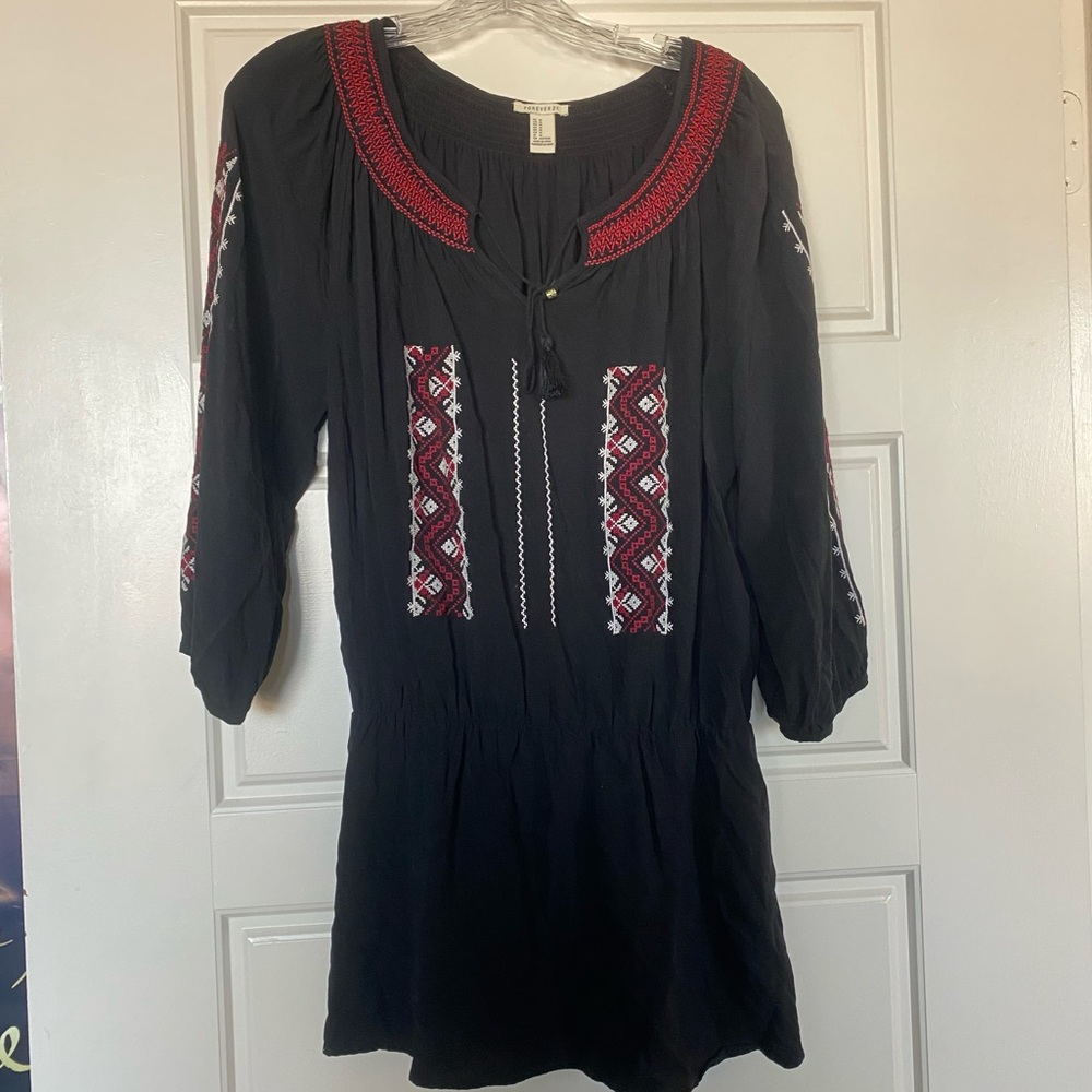 Patterned Tie Front Tunic Top - Size M - Forever 21